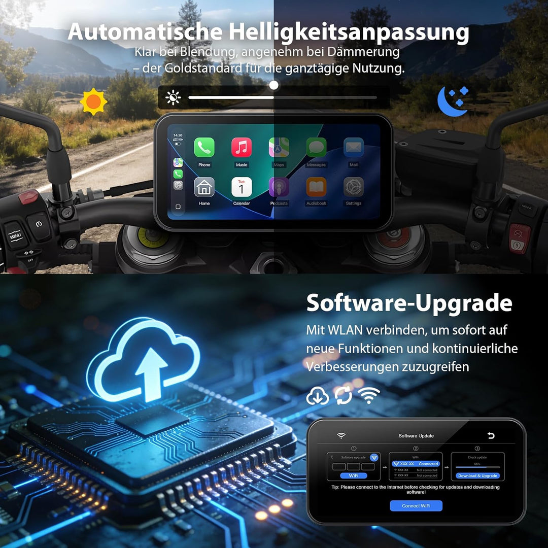 A622 Motorrad CarPlay 6.25 Zoll-Touchscreen-Display, kabelloses CarPlay und Android Auto, IP67 wasse