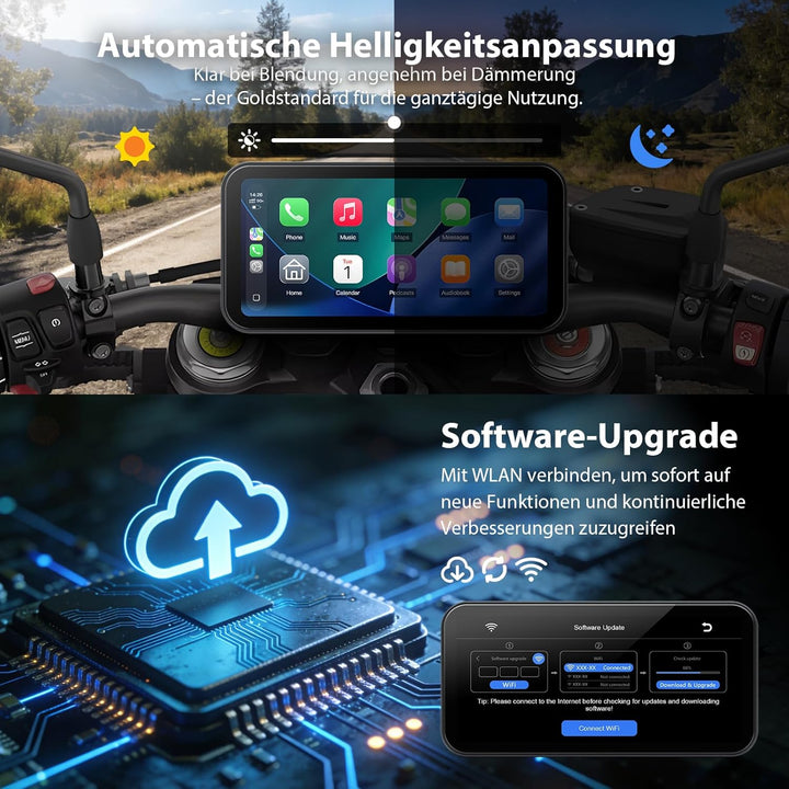 A622 Motorrad CarPlay 6.25 Zoll-Touchscreen-Display, kabelloses CarPlay und Android Auto, IP67 wasse