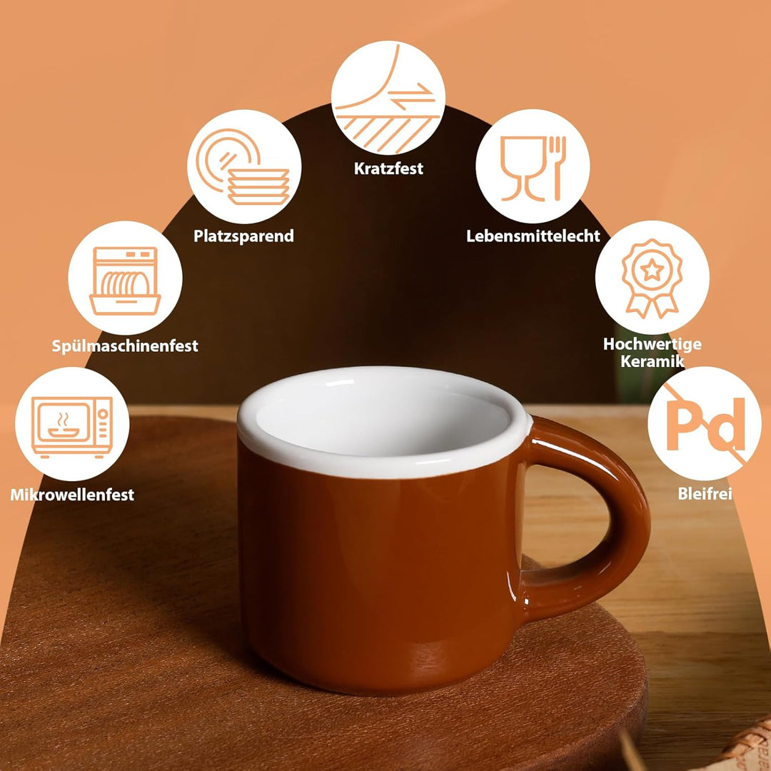 Espressotassen Set 4-teilig, Terracotta Keramik Mini-Kaffeetassen Dickwandige Mokka Tassen Mit Henke