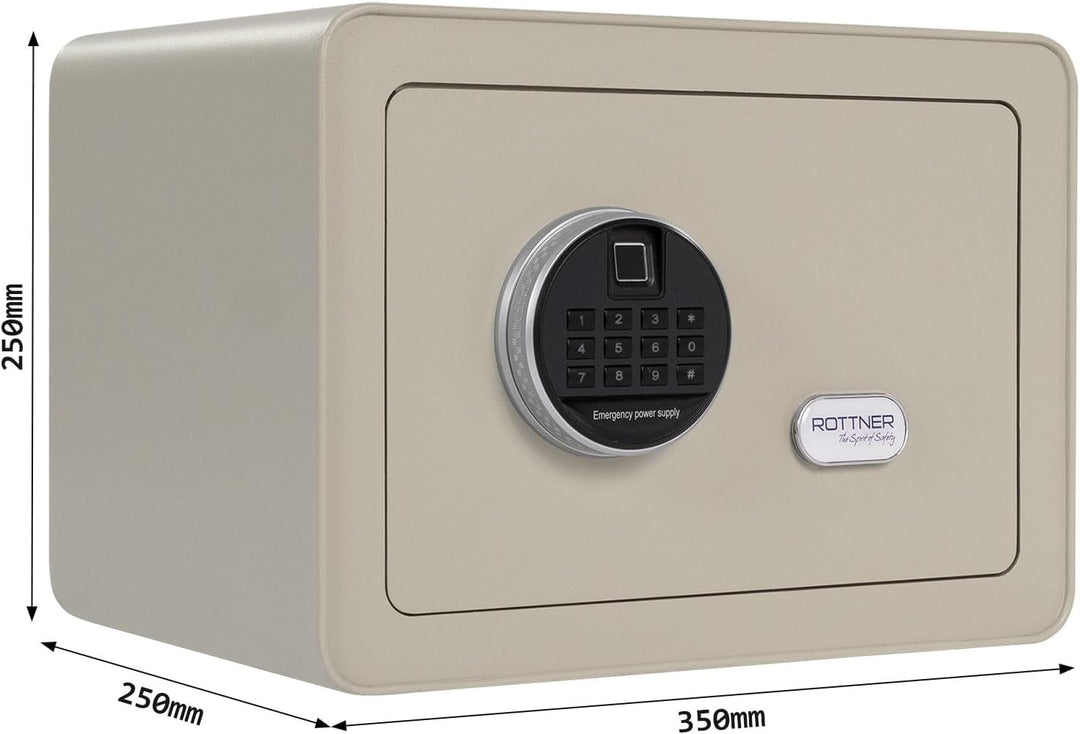 Rottner Möbeltresor Vintage-Grey Stahl Elektronikschloss Fingerprint mechanische Notöffnung Innenbel