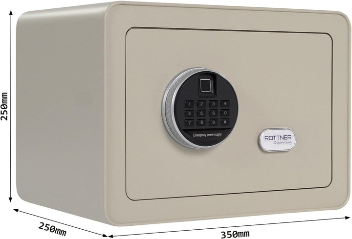 Rottner Möbeltresor Vintage-Grey Stahl Elektronikschloss Fingerprint mechanische Notöffnung Innenbel