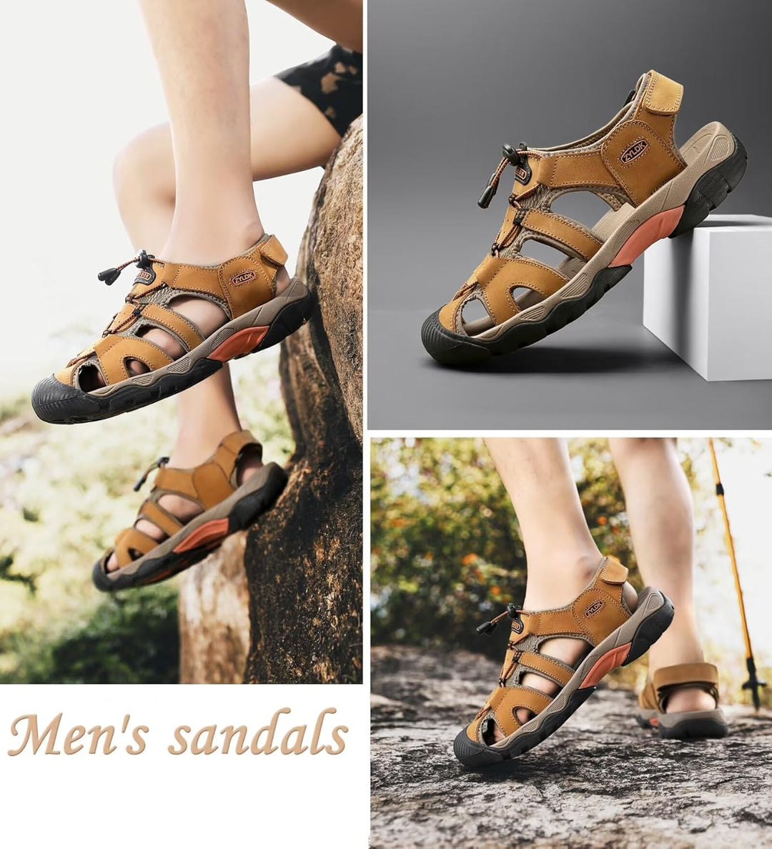 ZYLDK Herren Sandalen Leder Strand Trekkingsandalen Outdoorschuhe Sommer Wanderschuhe Männer Sport-O