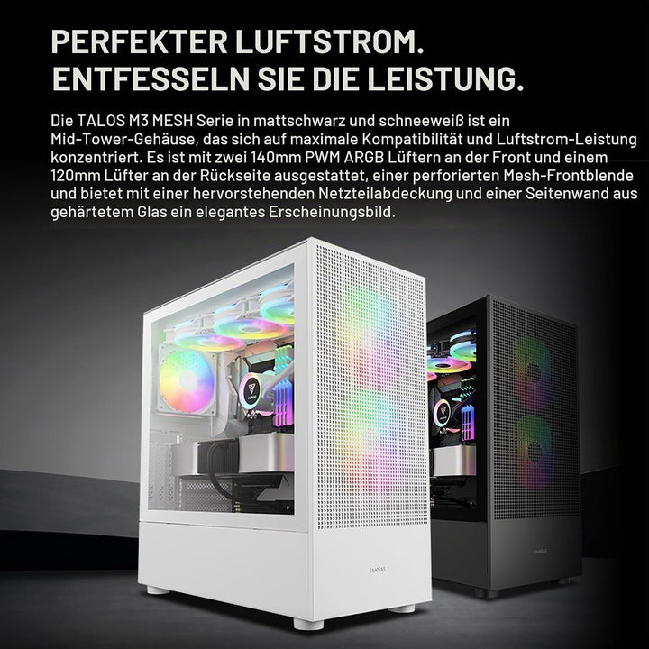 GAMDIAS TALOS M3 MESH ATX Gaming Midi-Tower PC-Gehäuse, Enthält 3 x 120mm ARGB PWM-Lüfter mit Lüfter