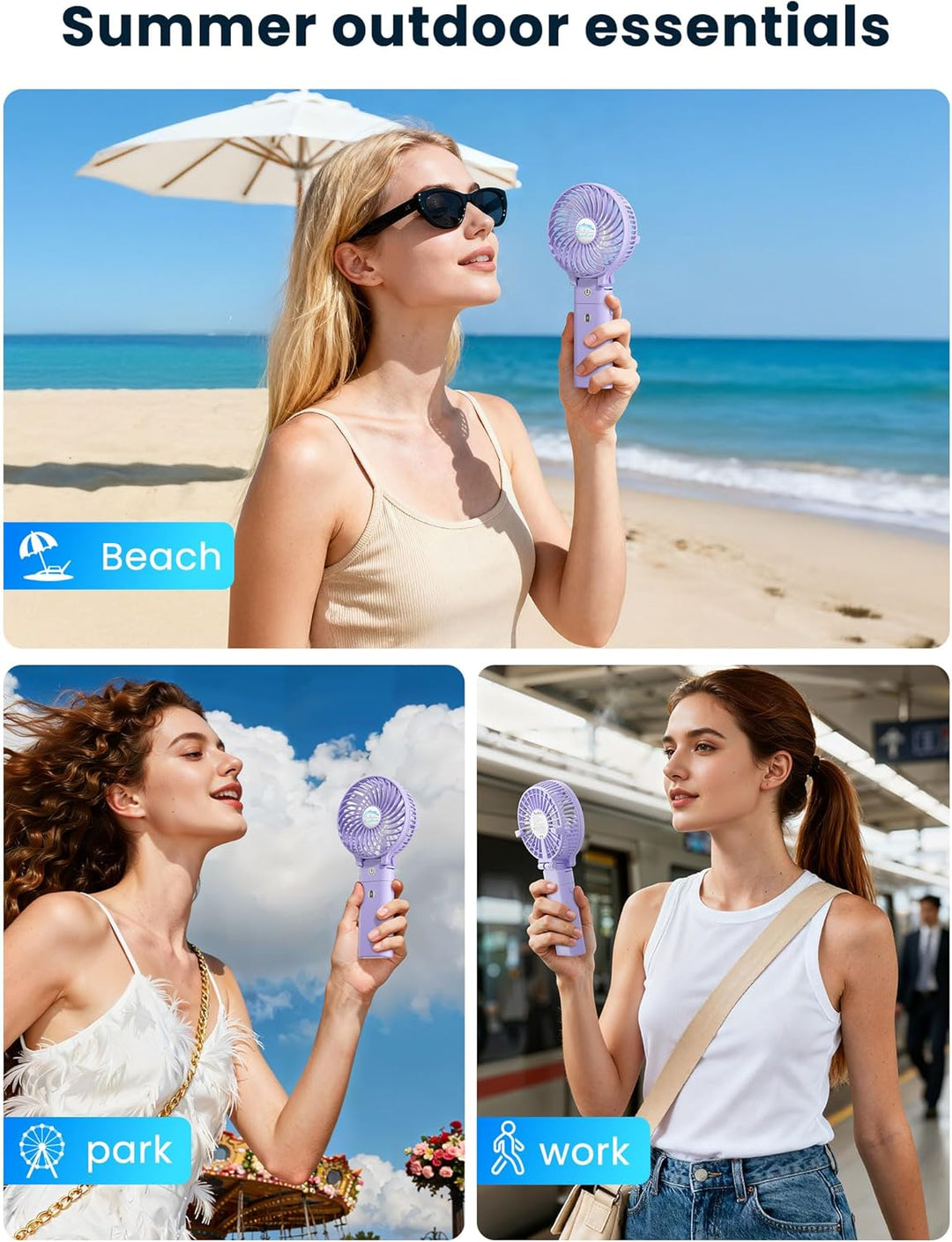 HandFan Handventilator, 5200 mAh, wiederaufladbar, 20 Stunden Laufzeit, Handventilator, 3 Geschwindi