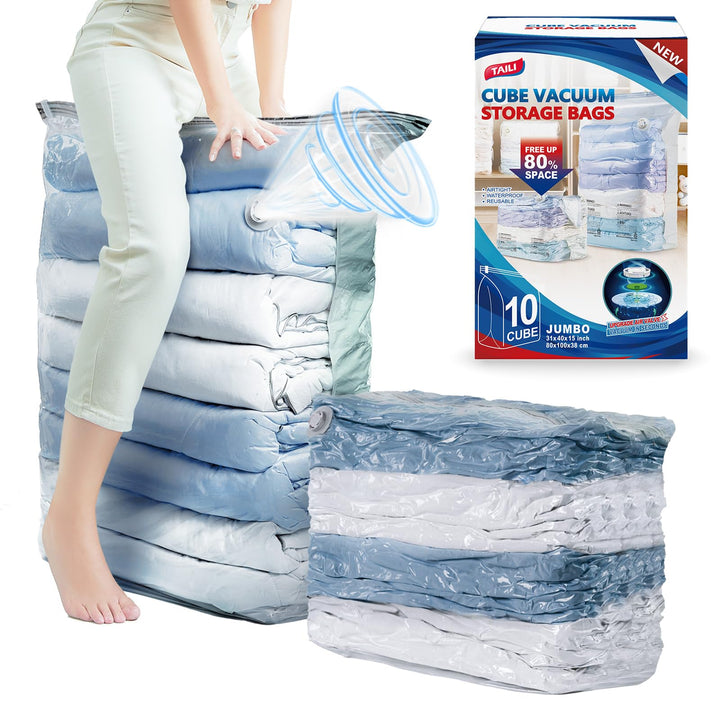 TAILI Würfel Vakuumbeutel für Kleidung, Jumbo 10 Pack (80x100x38 cm), Extra grosse Aufbewahrung Vaku