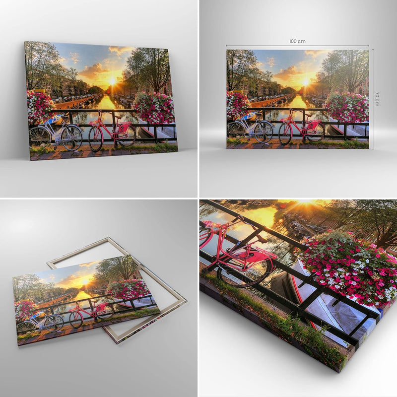 Bilder auf Leinwand 100x70cm Leinwandbild Bikes Kanal Amsterdam Architektur Gross Wanddeko Bild Schl