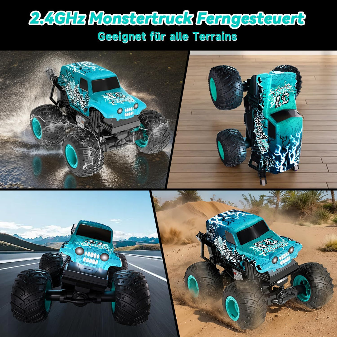 Ferngesteuerter Monstertruck, 2.4GHZ Monster Truck mit 360°Drehung und Aufrecht Gehen, 1/20 Monstert