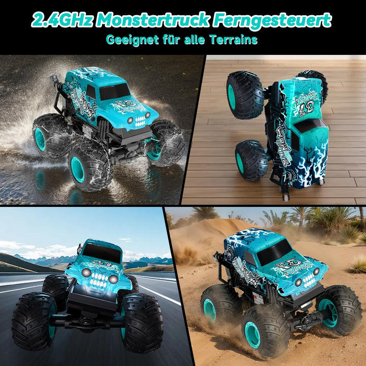 Ferngesteuerter Monstertruck, 2.4GHZ Monster Truck mit 360°Drehung und Aufrecht Gehen, 1/20 Monstert