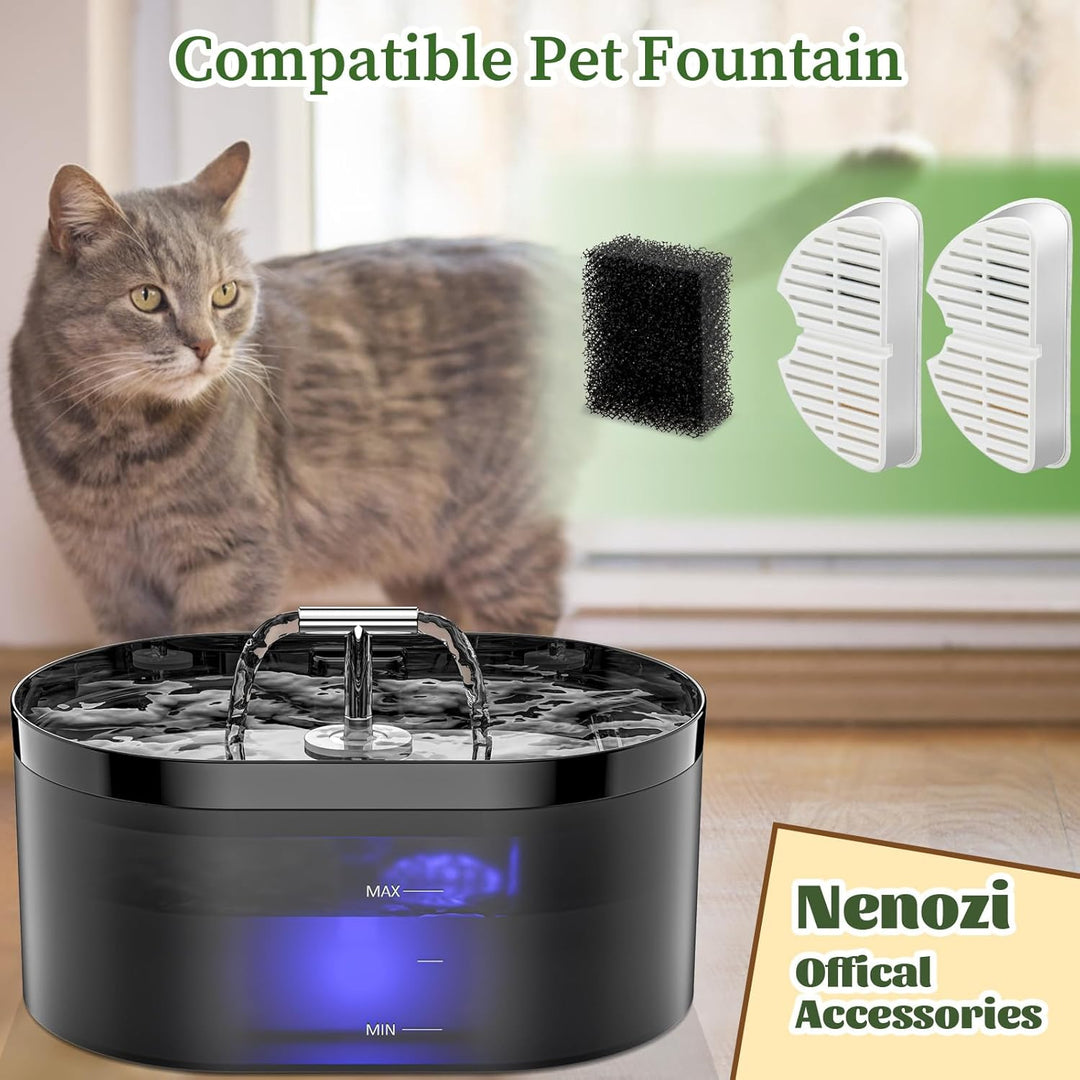 Cat Fountain Filter, 6 Pieces Filters + 6 Pieces Foam Filters for Cat Drinking Fountain, Filtering H