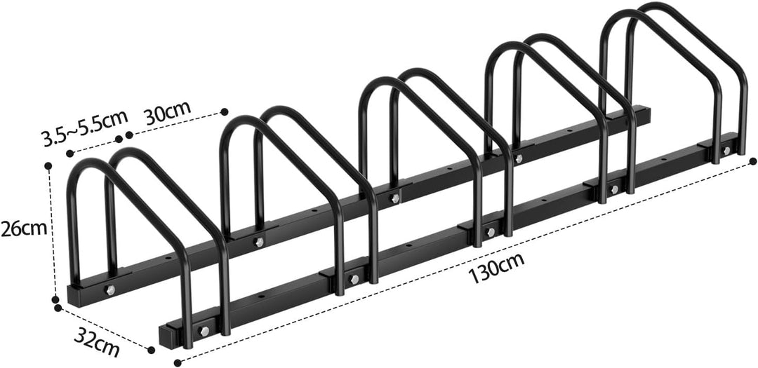Fahrradständer Boden für 5 Fahrräder, 30cm Radabstand 35-55mm Reifenbreite rostfreier Stahl selbstsi