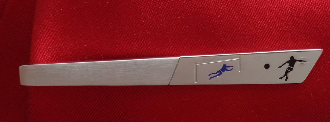 Fussball Krawattennadel Krawattenklammer silbern + blau schwarz gelackt ca. 7 cm langmade in Germany