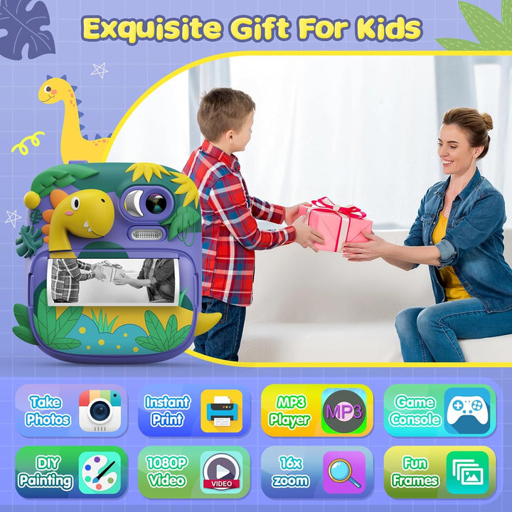 Kinderkamera Sofortbildkamera, CAMCLID 2,4 Zoll Digitalkamera Kinder Dinosaurier Sofortbildkamera mi