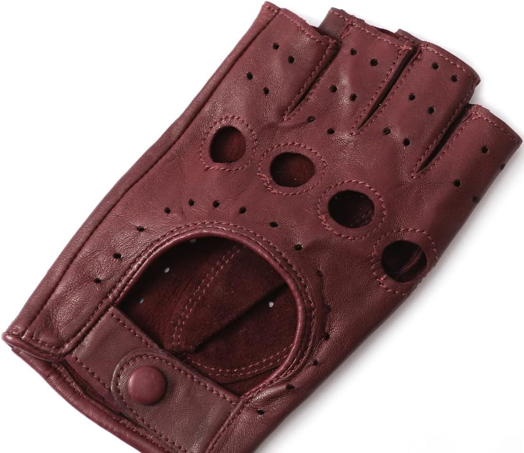 Harssidanzar Lady Fingerlose Lederhandschuhe Schaffell Single Line Half Finger GL012 M Burgund, M Bu