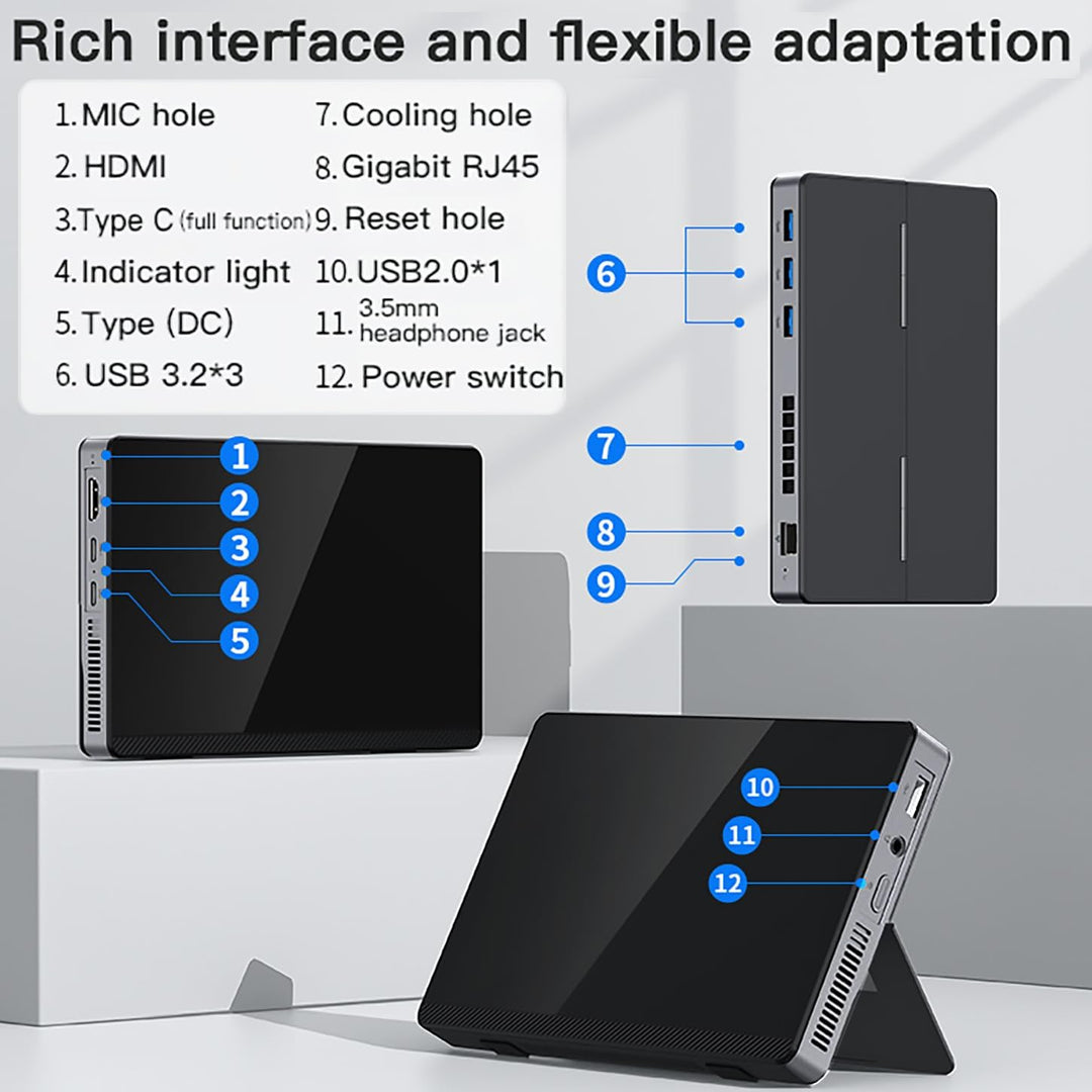 SZBOX Mini PC Computer N200 (Upgrade N100) mit Bildschirm, Tablet Computer Win11 mit LPDDR5 16GB Int
