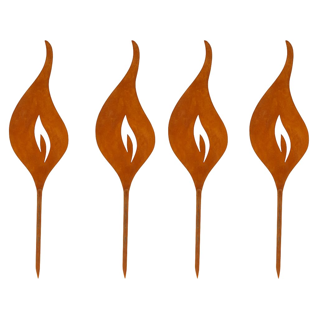 Storm's Gartenzaubereien Rost Deko Flamme 4er Set 23 cm Gartenstecker - Edelrost Metall zum Stecken