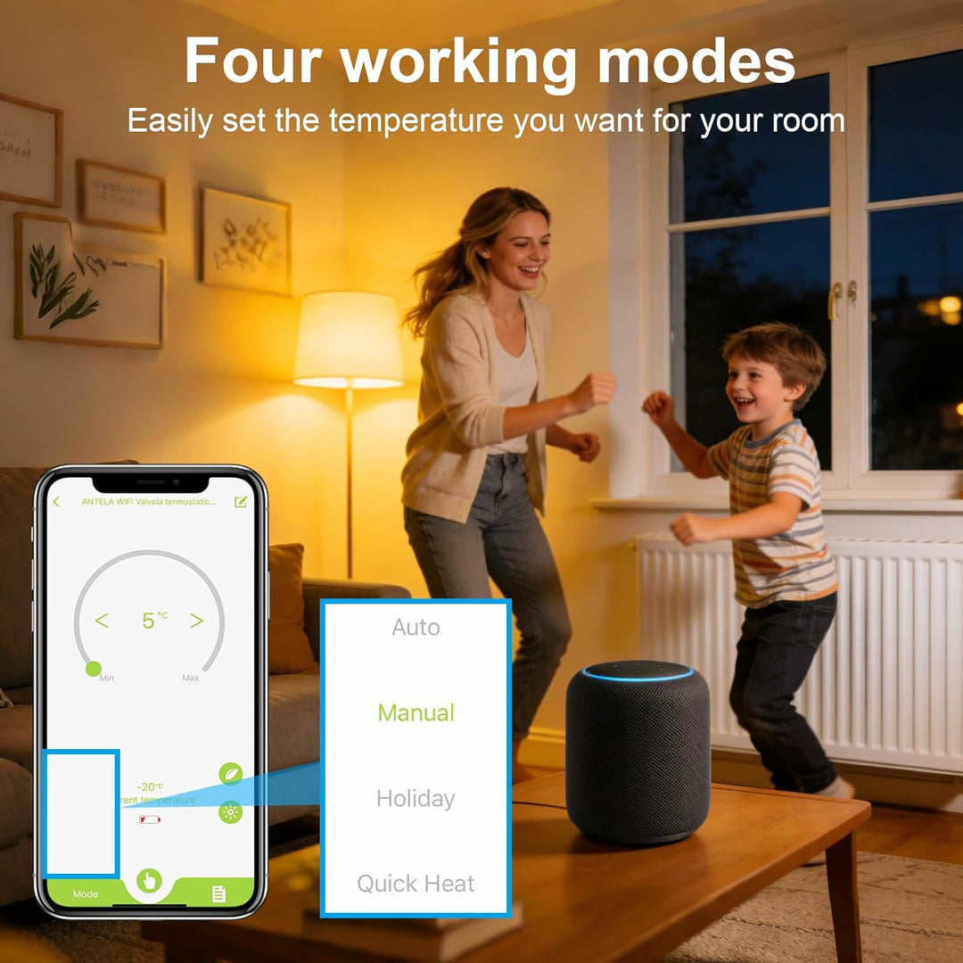 Smart Heizkörperthermostat mit APP WLAN ANTELA Digitale Display zur Kontrolle der Heiztemperatur, Ko