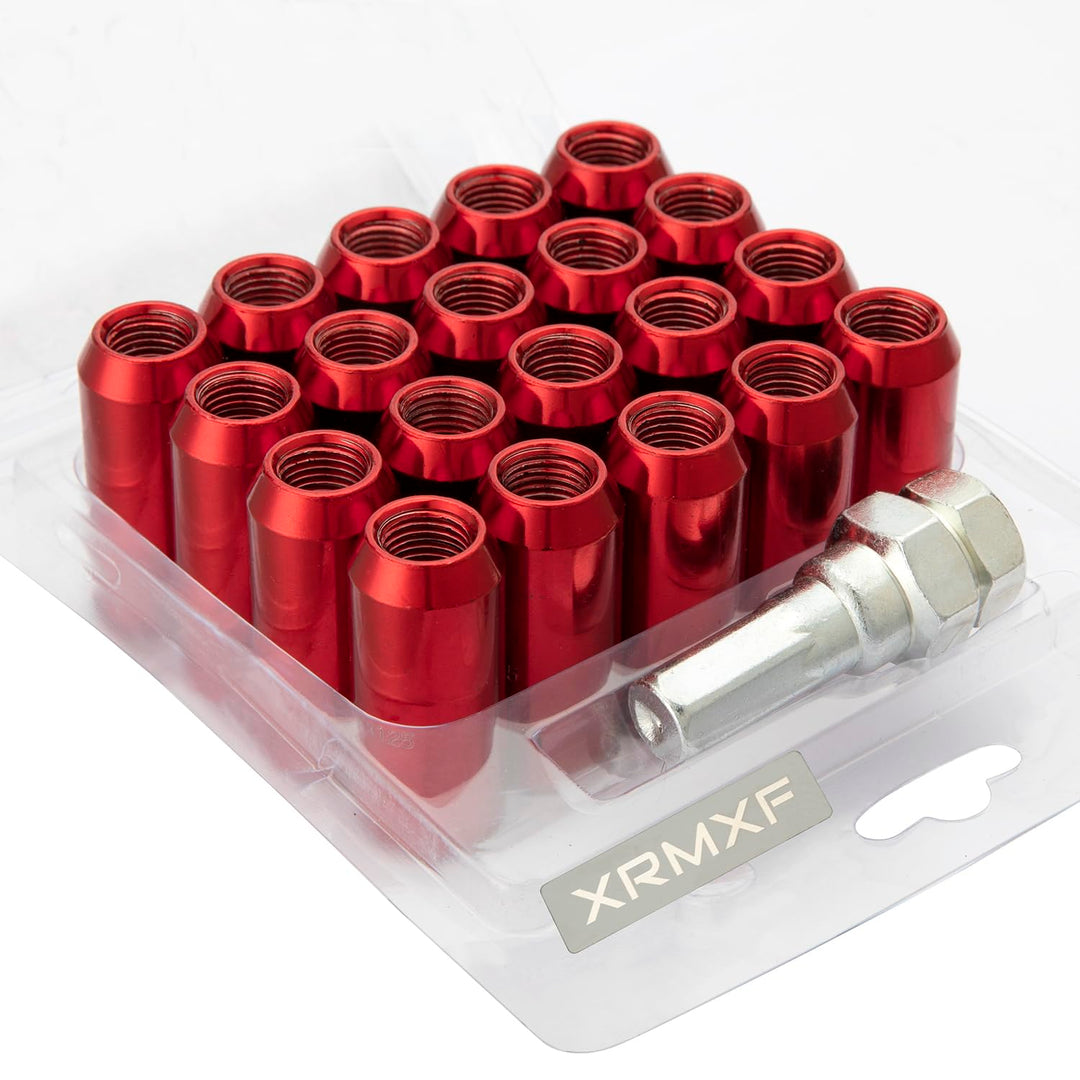 20 Stück Kegel 60° 45mm Schmal Sechskantschlüssel Stahl Lug Nuts M12 x 1,25 Radmuttern (Rot), rot