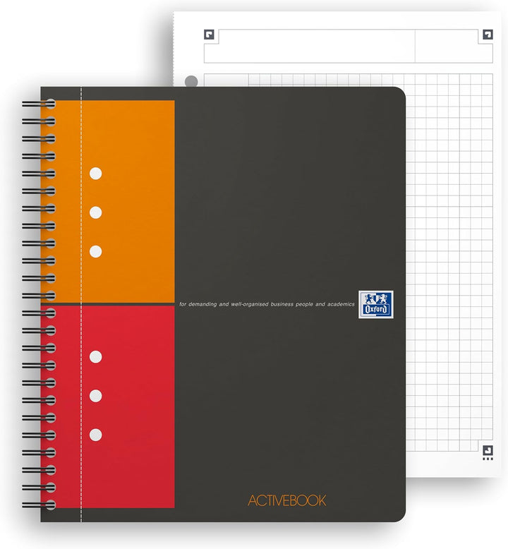 Oxford Activebook Interantional A5, kariert, 160 Seiten, versetzbares Register, Dokumententasche, 5
