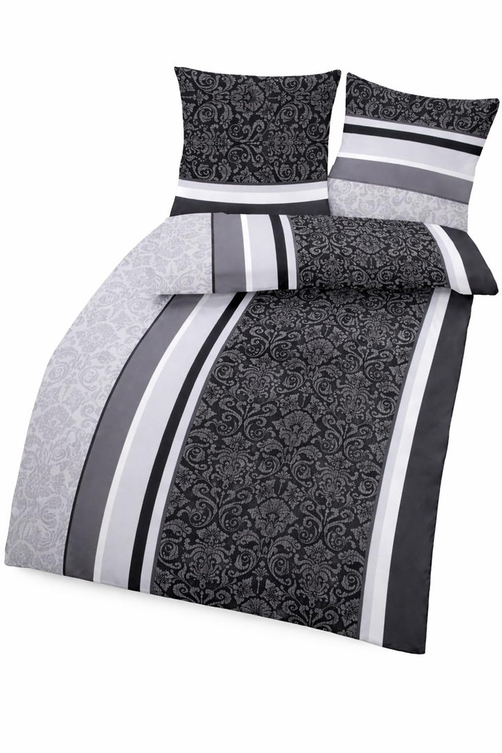 soma Biber Bettwäsche 2 teilig Bettbezug 135x200 cm Kopfkissenbezug 80 x 80 cm anthrazit Barock Blum