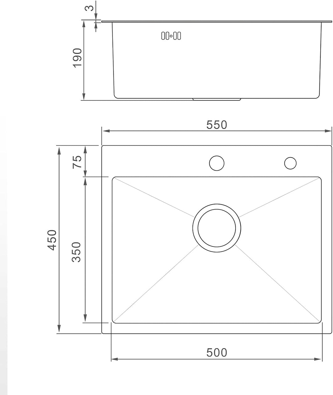 Ibergrif Spüle Küchenspülen für den Unterbau, 55-45cm Unterbaubecken, Spülbecken Edelstahl Seidengla