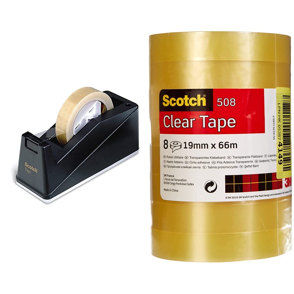 Scotch Klebebandabroller C10 – Tischabroller mit austauschbarem Rollkern in Schwarz & Transparentes