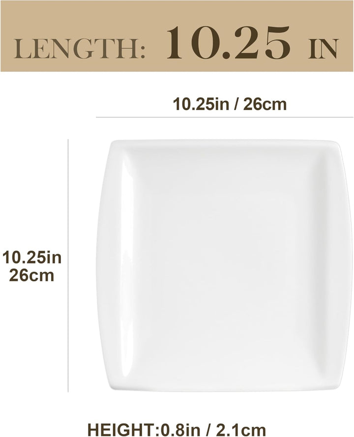 MALACASA, Serie Blance, 6 teilig Set Porzellan Tellerset 10,25" Cremeweiss Speiseteller Grösser Flac