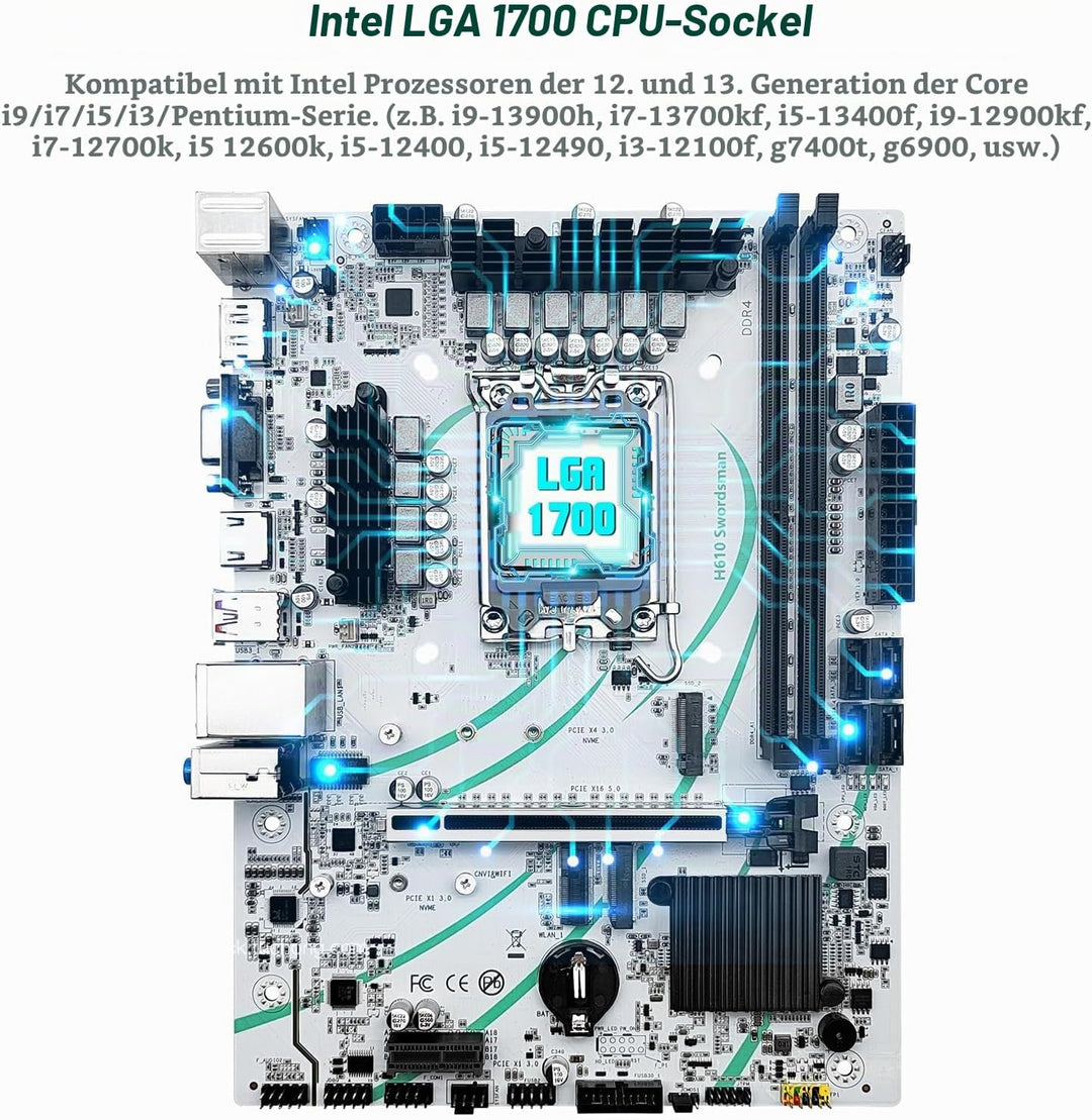 SHANGZHAOYUAN H610 Mainboard LGA 1700 Motherboard (μATX, 2*DDR4, SATA 3.0, USB 3.1, NVME M.2, WiFi M