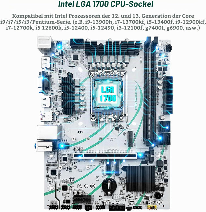 SHANGZHAOYUAN H610 Mainboard LGA 1700 Motherboard (μATX, 2*DDR4, SATA 3.0, USB 3.1, NVME M.2, WiFi M
