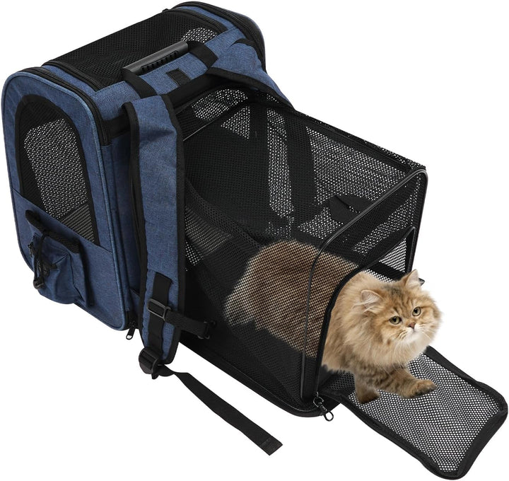 2-in-1 Hundetrolley, Tragbar Transporttasche mit 360°Drehrollen Hunderucksack Katzenrucksack Transpo