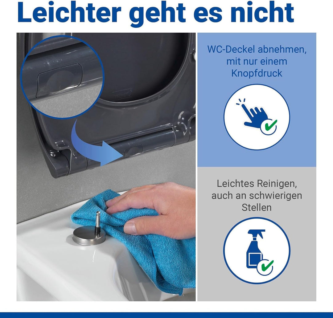 WENKO WC-Sitz Samos Grau, hygienischer Toilettensitz mit Absenkautomatik, mit Fix-Clip Hygiene-Befes