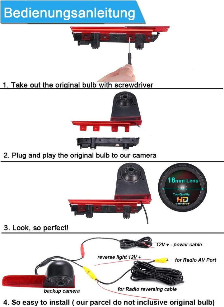 「18mm Linse Top Qualität Rückfahrkamera + 4.3 Zoll TFT LCD Bildschirm Monitor」Bremsleuchte Auto Dach