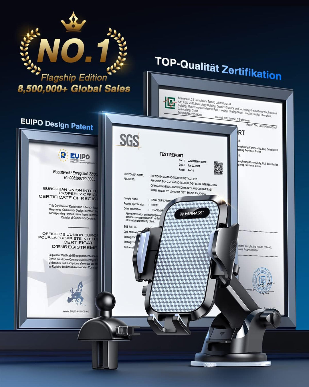 VANMASS Handyhalterung Auto 2026 Upgrade Super Stabil 3 in 1 Saugnapf & Lüftung 100% Sicher Universa