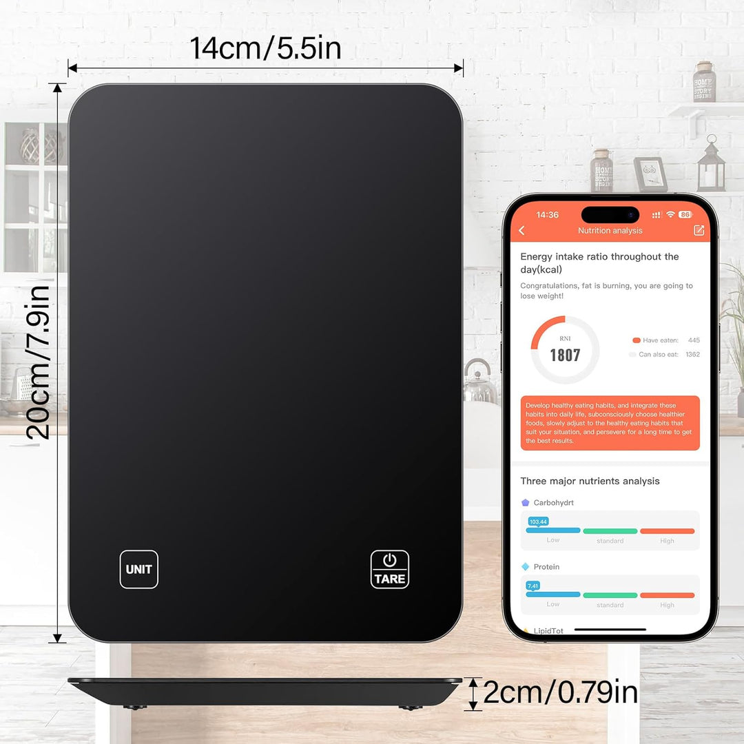 Küchenwaage Digital,Präzise digitale Waage für Ernährung mit LCD Display, mit App Smart Scale,für an