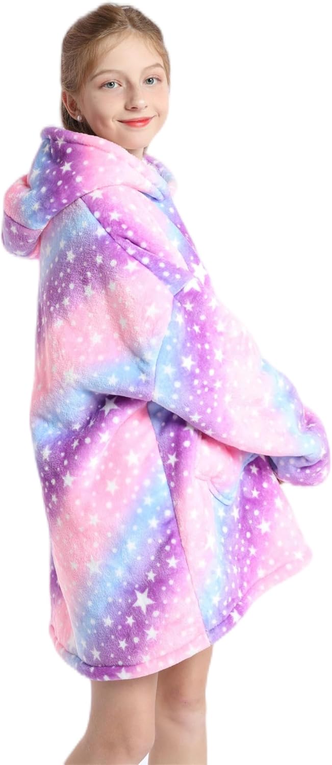 Kinder Übergrosse Hoodie Decke, Kapuzenpullover Sweatshirt mit Ärmel und Tasche,Flanell Kuschelpullo