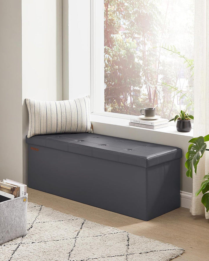 SONGMICS LSF070G01 Sitztruhe, Sitzbank, Holzwerkstoff, Dunkelgrau, 110 x 38 x 38 cm Dunkelgrau 110L