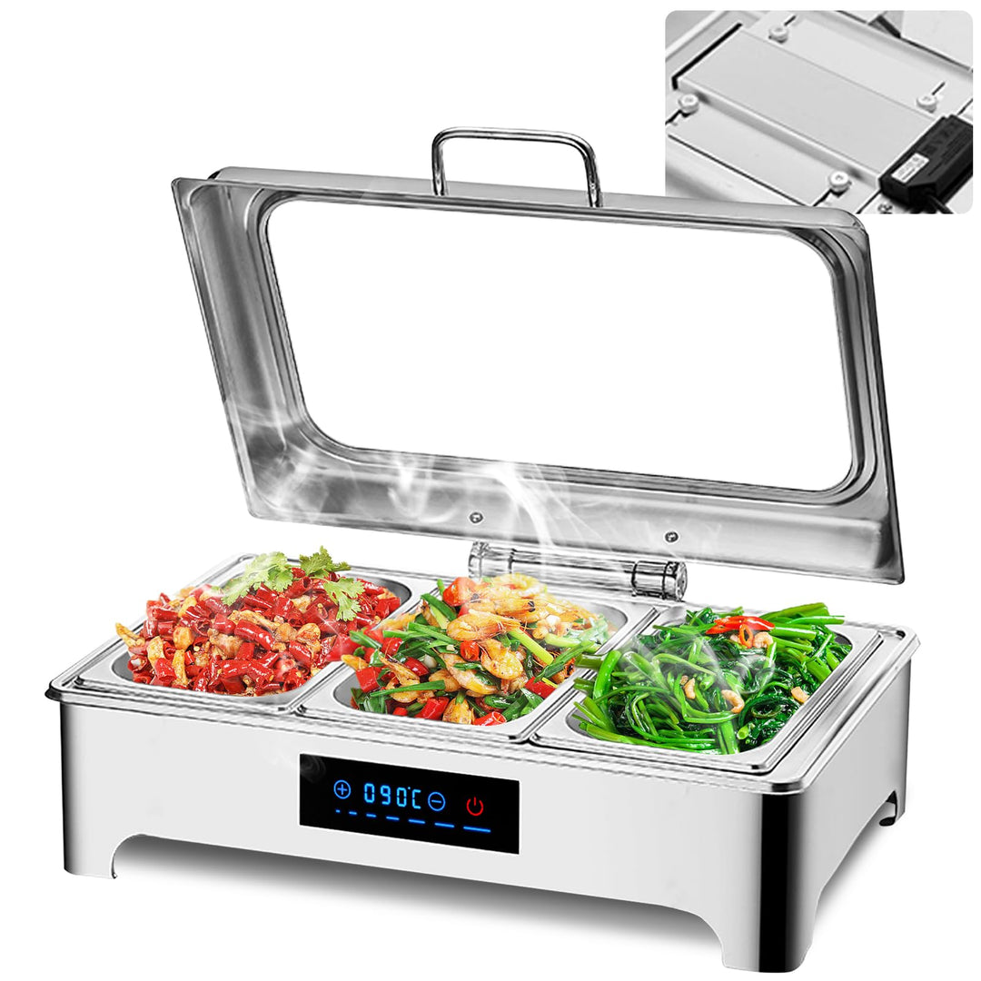 Speisewärmer Buffetwärmer Elektrisch, Commercial Chafing Dish Elektrisch mit LED-Anzeige, Abnehmbare