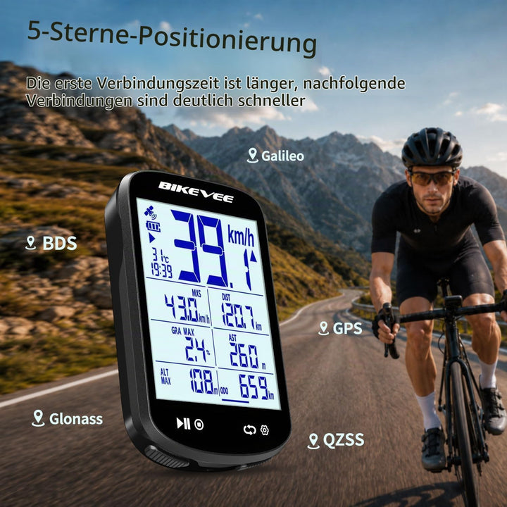GPS Fahrradcomputer Kabellos Bluetooth 2,6 Zoll Glasdisplay