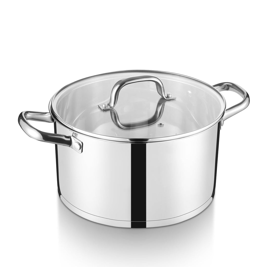 26cm Kochtopf, Onader 3-Lagiger Boden Edelstahl Topf Induktion mit Glasdeckel, 7,5L Gross Nudeltopf