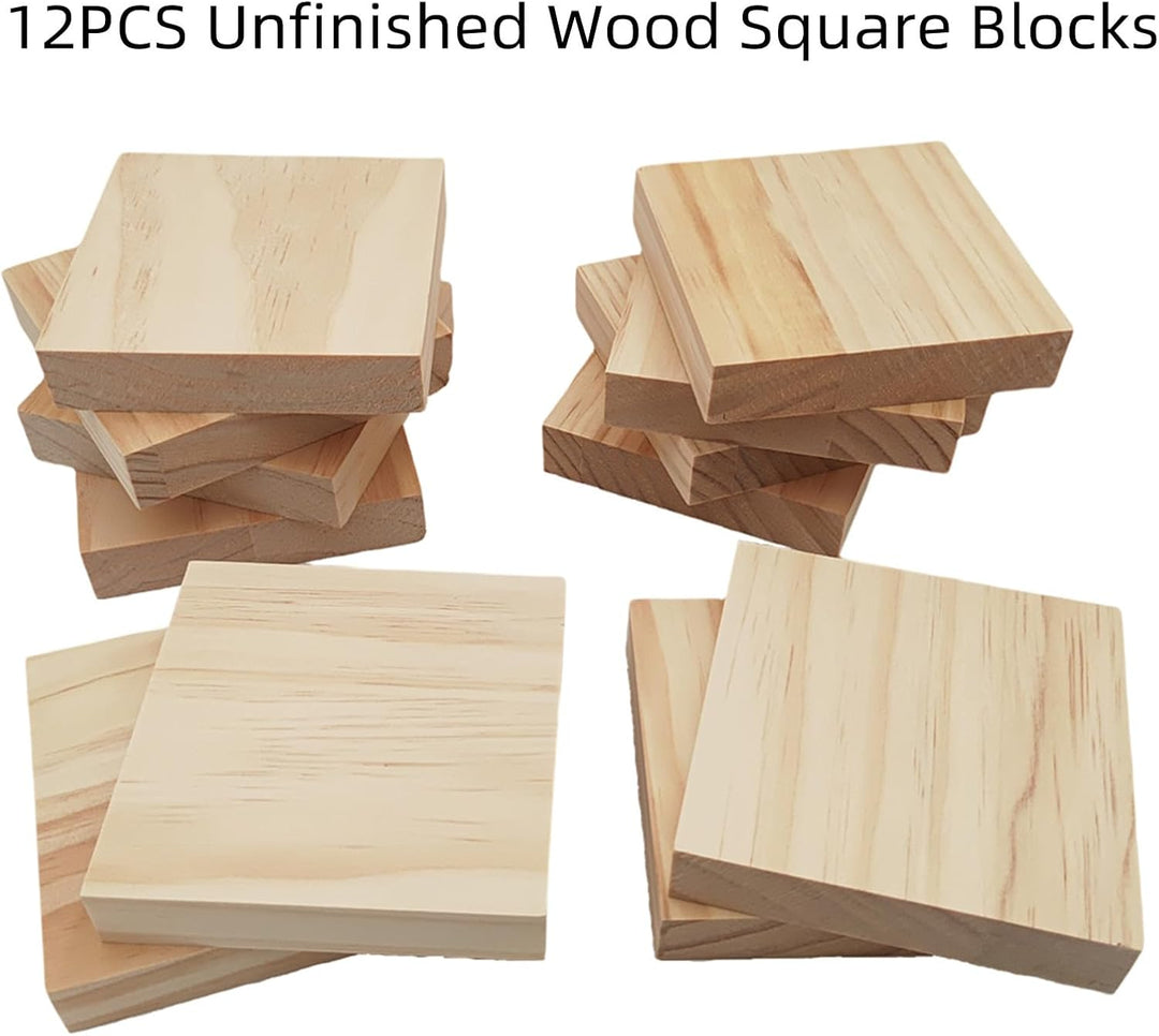 Unlackierte quadratische Holzblöcke zum Basteln, 10 x 10 x 2 cm, blanko, Kiefernholzbretter für Holz