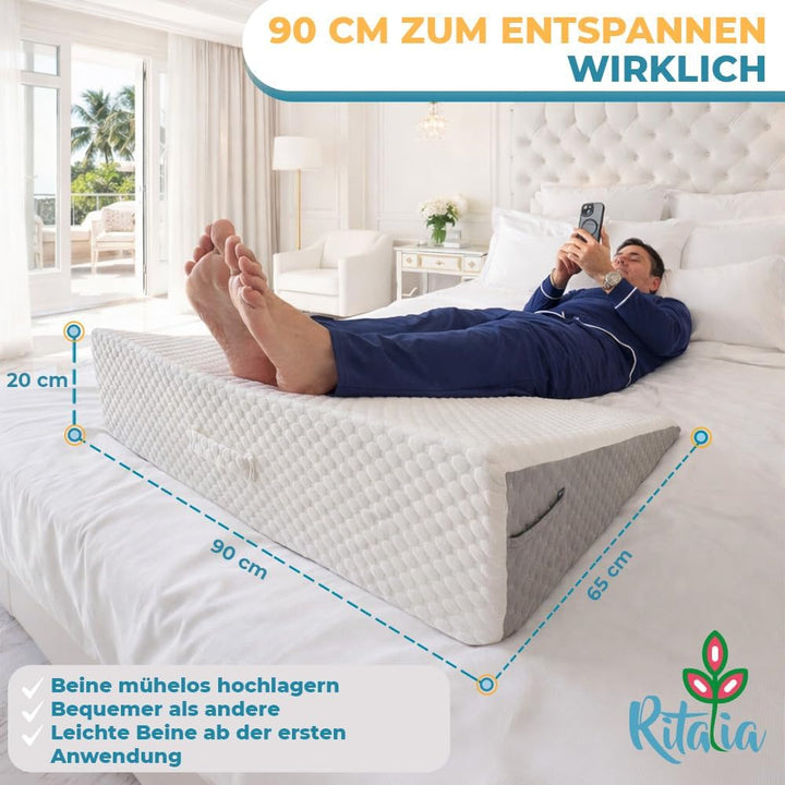Ritalia® REFLUXKISSEN Erwachsene 90x65x20 cm zur MATRATZENERHÖHUNG mit Gel-Schaum | LESEKISSEN Bett