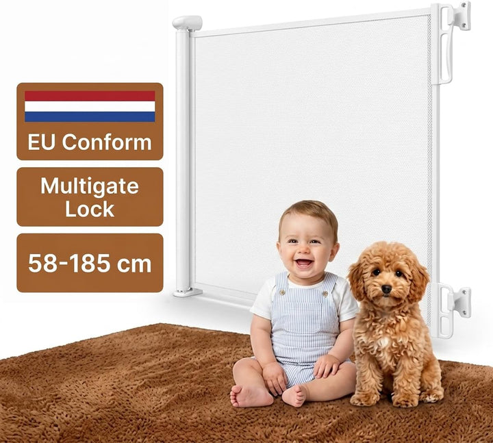 Twinky® Treppenschutzgitter 80 x 130 cm, ausziehbar für Babys und Haustiere Weiss, Weiss