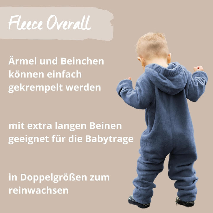 Hoppediz Baby Overall aus Fleece, extra lange Beine - perfekt für die Babytrage, Umschlagbündchen an