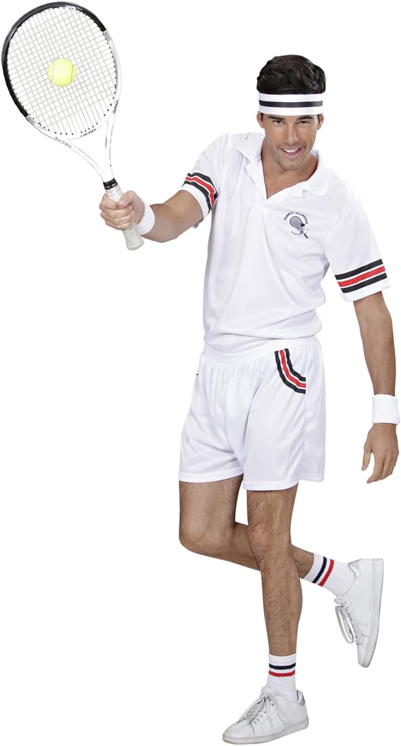 W WIDMANN MILANO Party Fashion - Kostüm Tennisspieler, T-Shirt, Hose, Schweissband, Karneval, Mottop