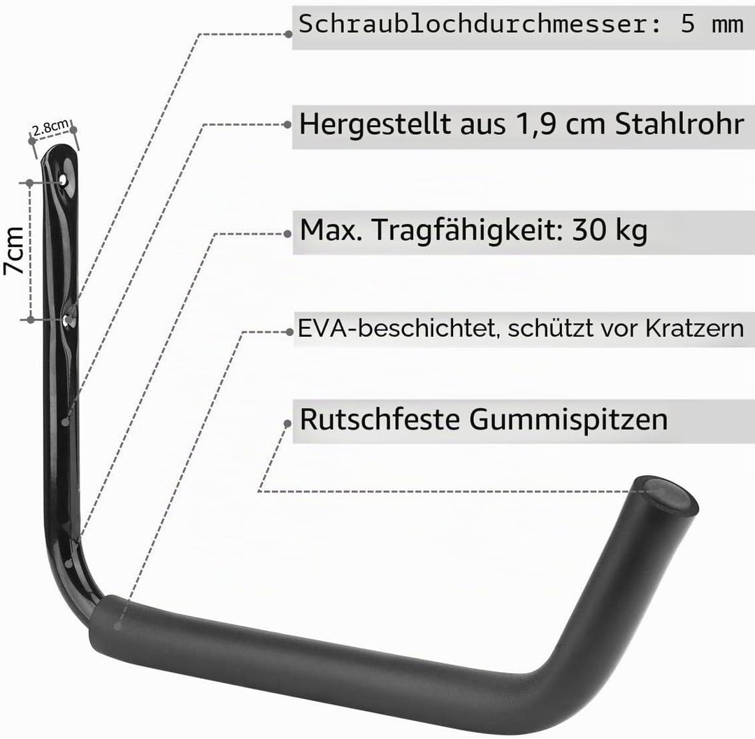 pipabiba Robuste Kajak-Aufbewahrungshaken, 38 cm Arm, Wandmontage, Garage, Surfbrett, Leiter, Utilit