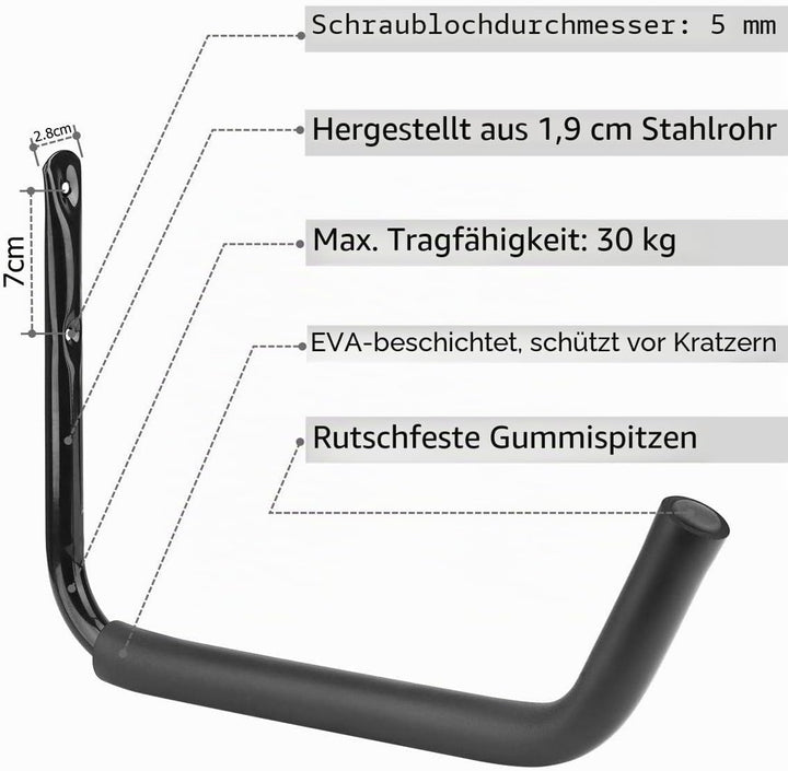 pipabiba Robuste Kajak-Aufbewahrungshaken, 38 cm Arm, Wandmontage, Garage, Surfbrett, Leiter, Utilit