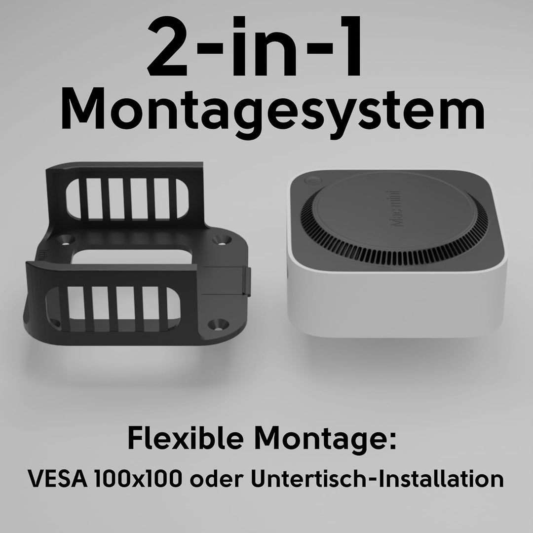 MiniMountX VESA 100x100 Halterung für Mac Mini M4 2024 | 2-in-1 Unter-Tisch Montage & Monitor VESA B