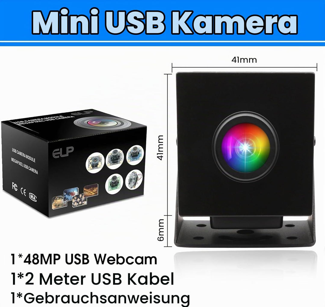 ELP 8K USB Kamera 48MP 6000P Ultra HD USB Webcam mit 200 Grad Weitwinkel Fischaugenobjektiv PC Compu