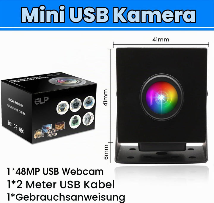ELP 8K USB Kamera 48MP 6000P Ultra HD USB Webcam mit 200 Grad Weitwinkel Fischaugenobjektiv PC Compu