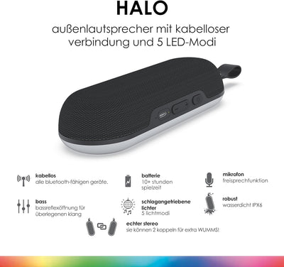 Boompods Halo – Kleiner tragbarer Bluetooth-Lautsprecher mit Lichtern – laute kabellose Outdoor-Reis