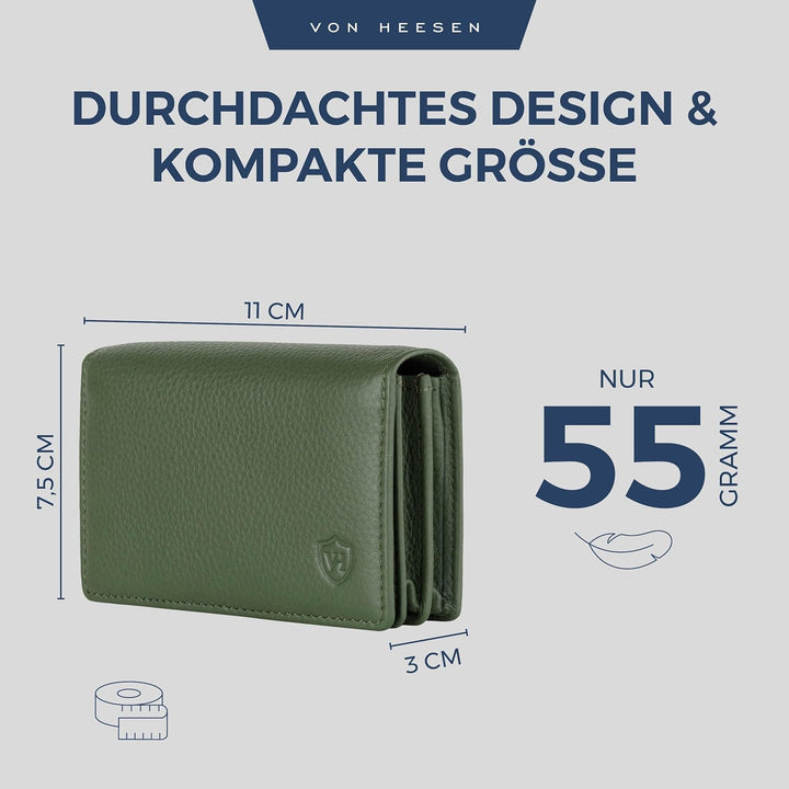 VON HEESEN® Visitenkartenetui Leder mit RFID-Schutz - Platz für 50 Visitenkarten - 6 Fächer - Visite